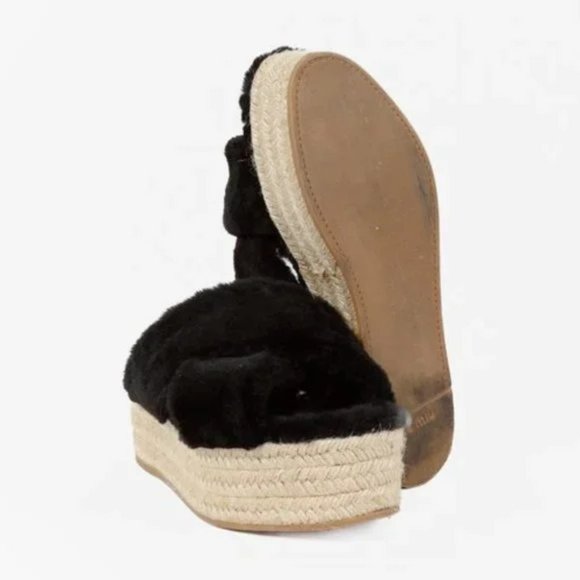 Miu Miu Black Shearling Crisscross Platform Slides - Picture 4 of 10
